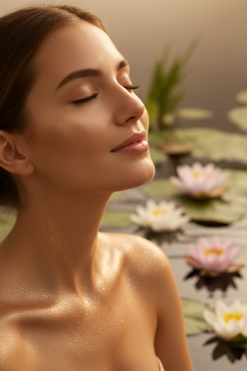 Serene woman with shimmer glow